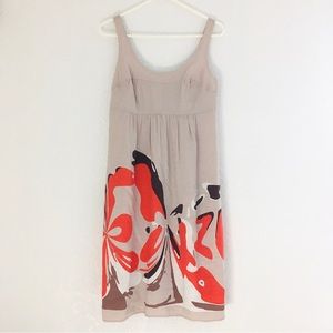 Linen Cream High Waist Empire Bold Vibrant Floral Print Dress Y2K Size S